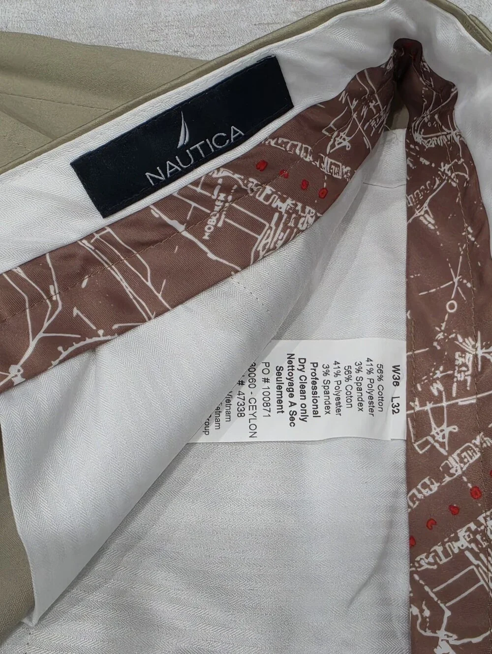 NAUTICA Men's Flat-Front Khaki Dress Pants Chinos - Tan Beige Business Casual